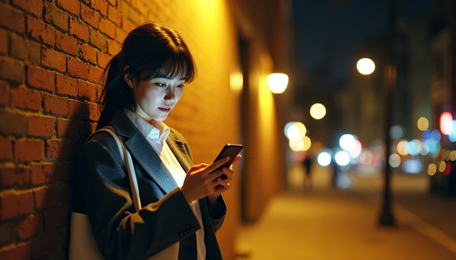 A casual flash photo of a person in a gray wool blazer and untucked white shirt checking their phone at night.
